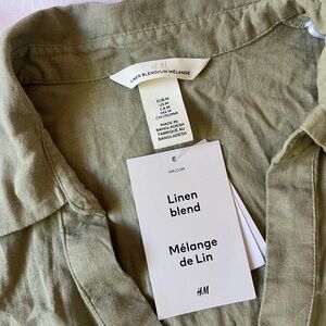 Khaki green linen blend collared tank top